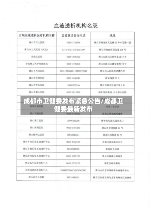 成都市卫健委发布紧急公告/成都卫健委最新发布